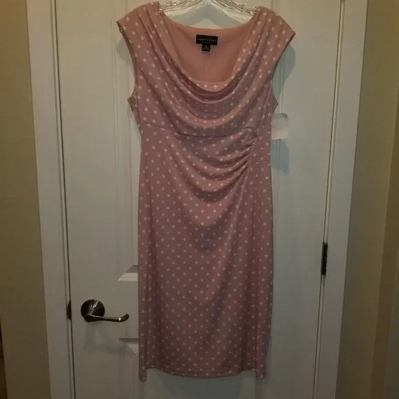 connected apparel | Dresses | Nwt Connected Apparel Dusty Pink Polka Dot  Cocktail Dress | Poshmark